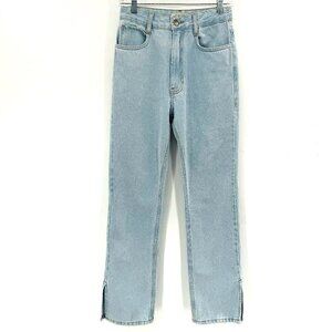 Helena Bordon Fashion Blogger Light Wash High Rise Split Hem 25" Denim Jeans
